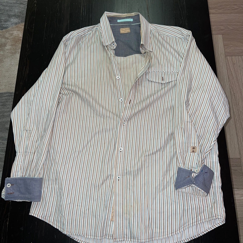 Tommy Bahama Jeans Men's Striped Shirt Button Down Long Sleeve Red White Size L